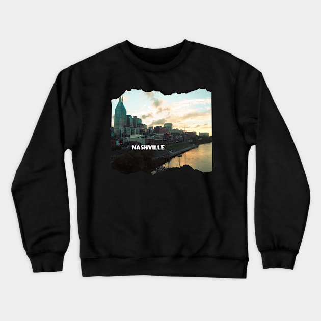 Cool sunset photography of Nashville Tennessee skyline sunset sky USA city break Crewneck Sweatshirt by BoogieCreates